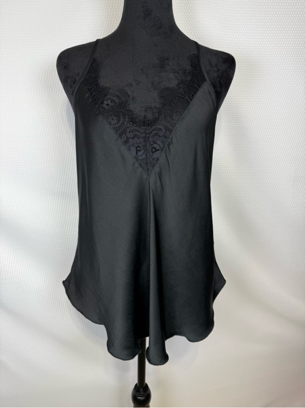 Intimately by Free People Size Large Satin Lace-Back Black Halter Camisole Y2K